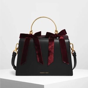 Charles and Keith Velvet Bow Top Handle Bag